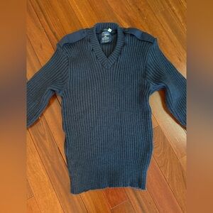 Citadel Mens Sweater VirginWool England 44 SZ M NavyBlue ElbowPatch Shoulder Tab